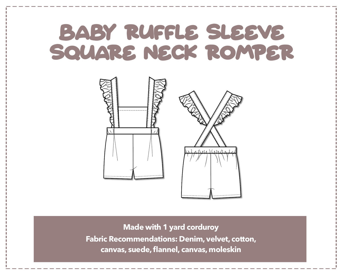 Baby Ruffle Sleeve Square Neck Romper Sewing Pattern – Patterns For Less
