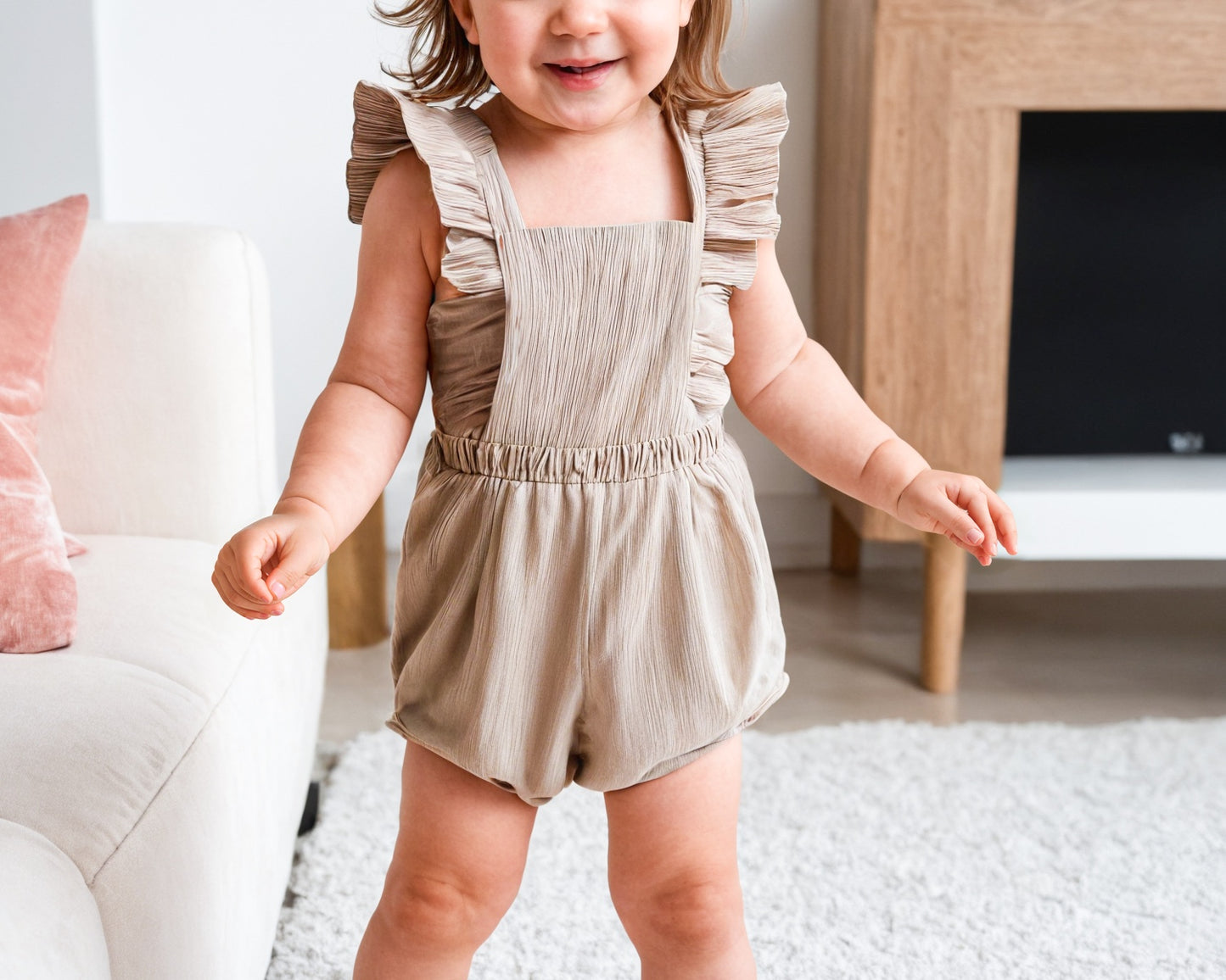 Front view of Baby Ruffle Sleeve Square Neck Romper.