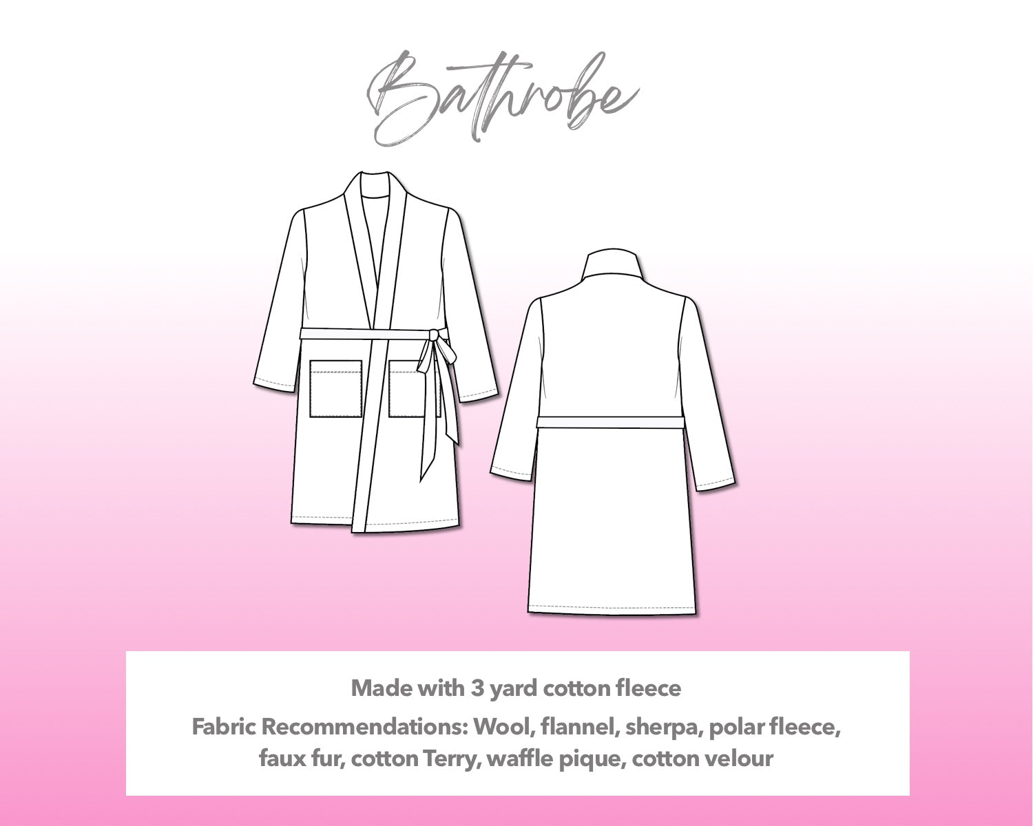 Illustration and detailed description for Bathrobe sewing pattern.