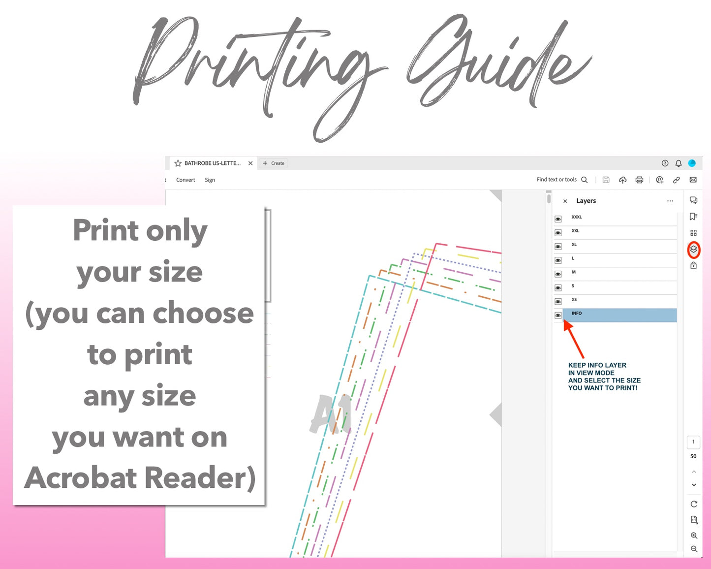 Bathrobe sewing pattern printing guide.