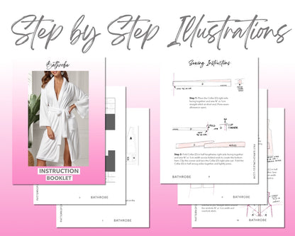Bathrobe sewing pattern step by step illustrations.