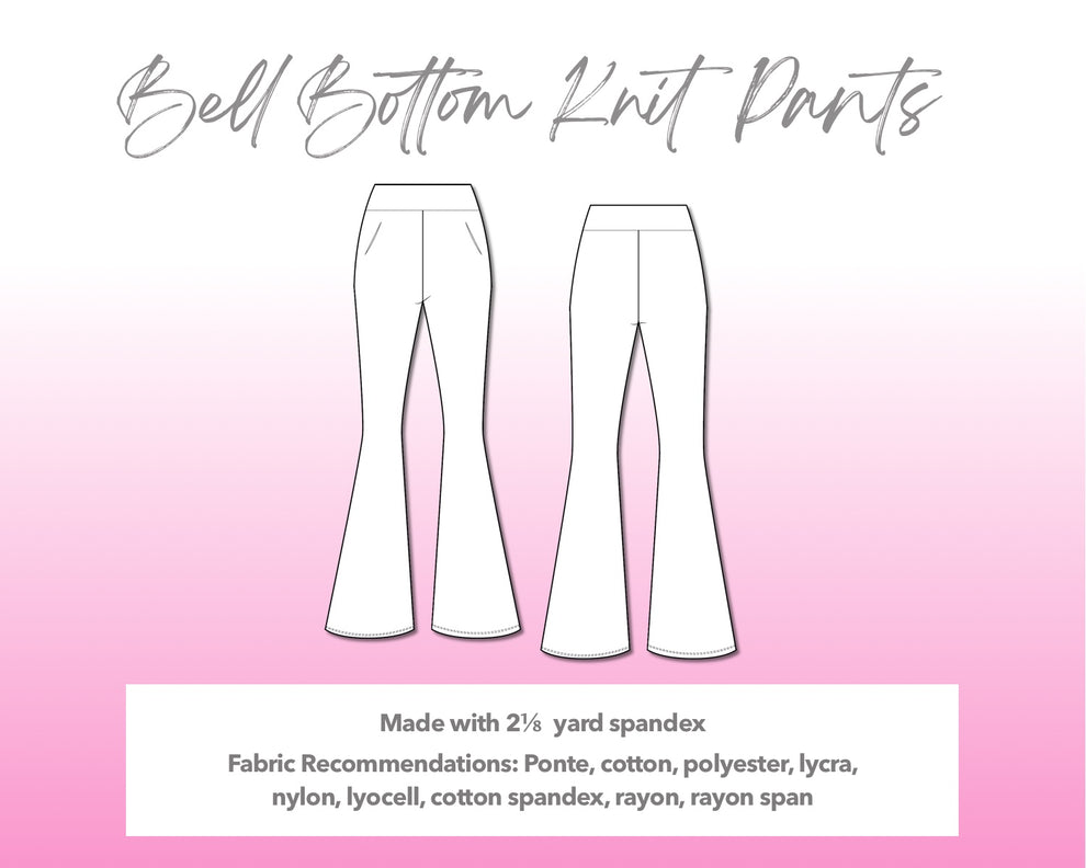 High Waist Bell Bottom Knit Pants Sewing Pattern – Patterns For Less