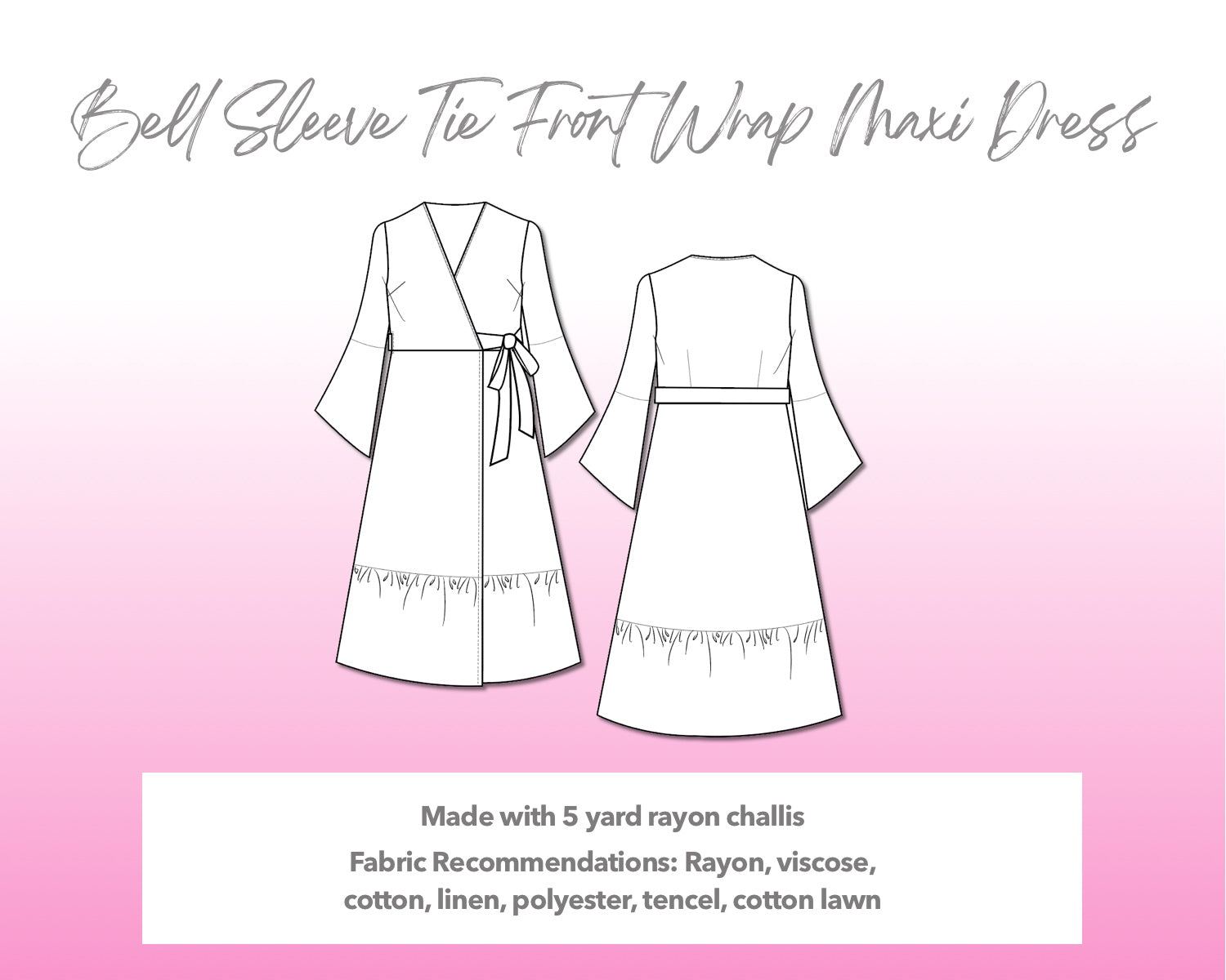 Bell Sleeve Tie Front Wrap Maxi Dress Sewing Pattern Patterns For Less Bell Sleeve Tie Front Wrap Maxi Dress Sewing Pattern Patterns For Less