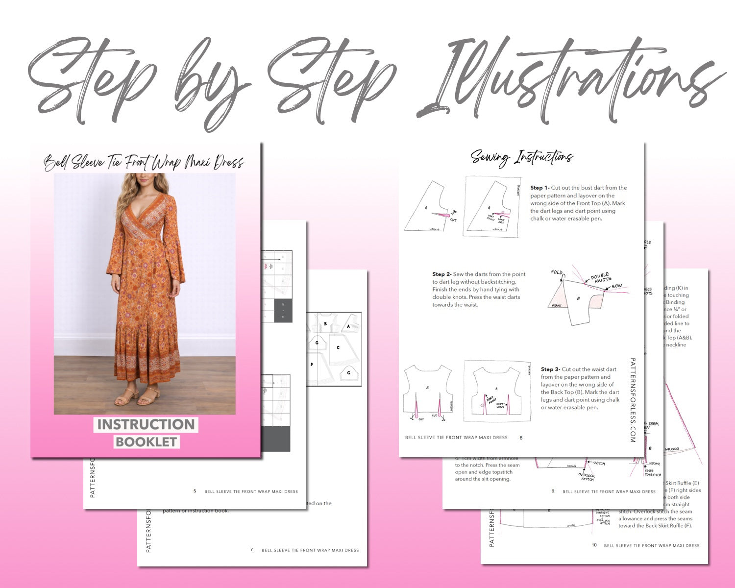 Bell Sleeve Tie Front Wrap Maxi Dress Sewing Pattern Patterns For Less Bell Sleeve Tie Front Wrap Maxi Dress Sewing Pattern Patterns For Less