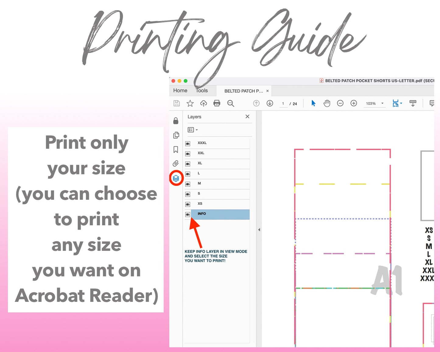 Belted Patch Pocket Shorts sewing pattern printing guide.