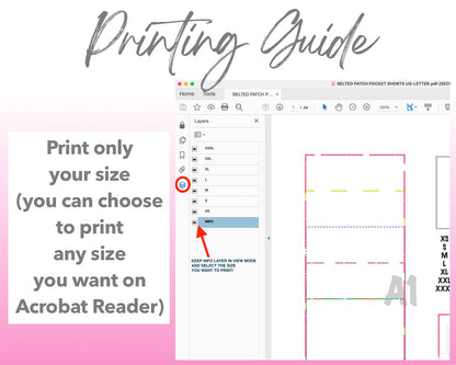 Belted Patch Pocket Shorts sewing pattern printing guide.