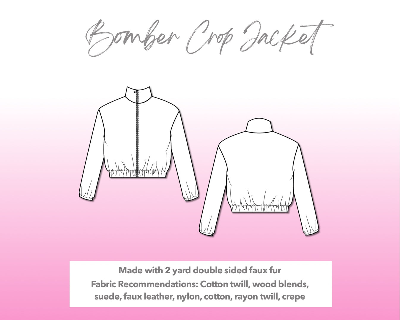 Zip Up Bomber Crop Jacket Sewing Pattern – Patterns For Less