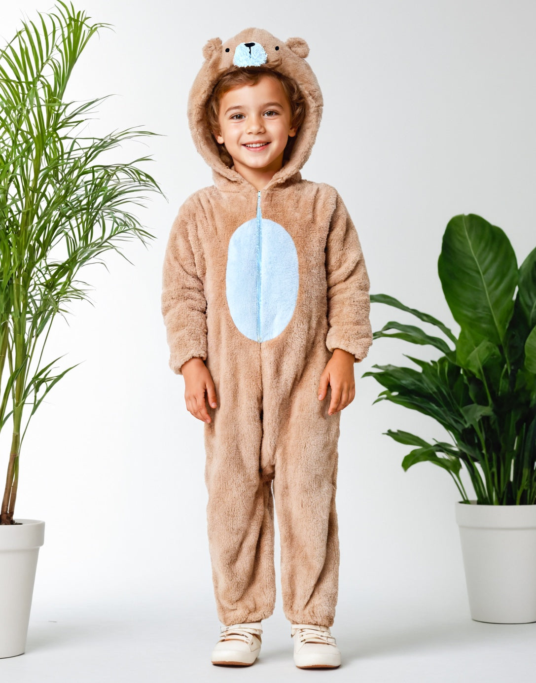 Front view of Boys 3D Ear Hooded Jumpsuit.