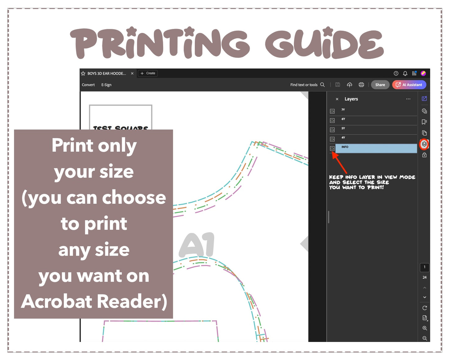 Boys 3D Ear Hooded Jumpsuit sewing pattern printing guide.