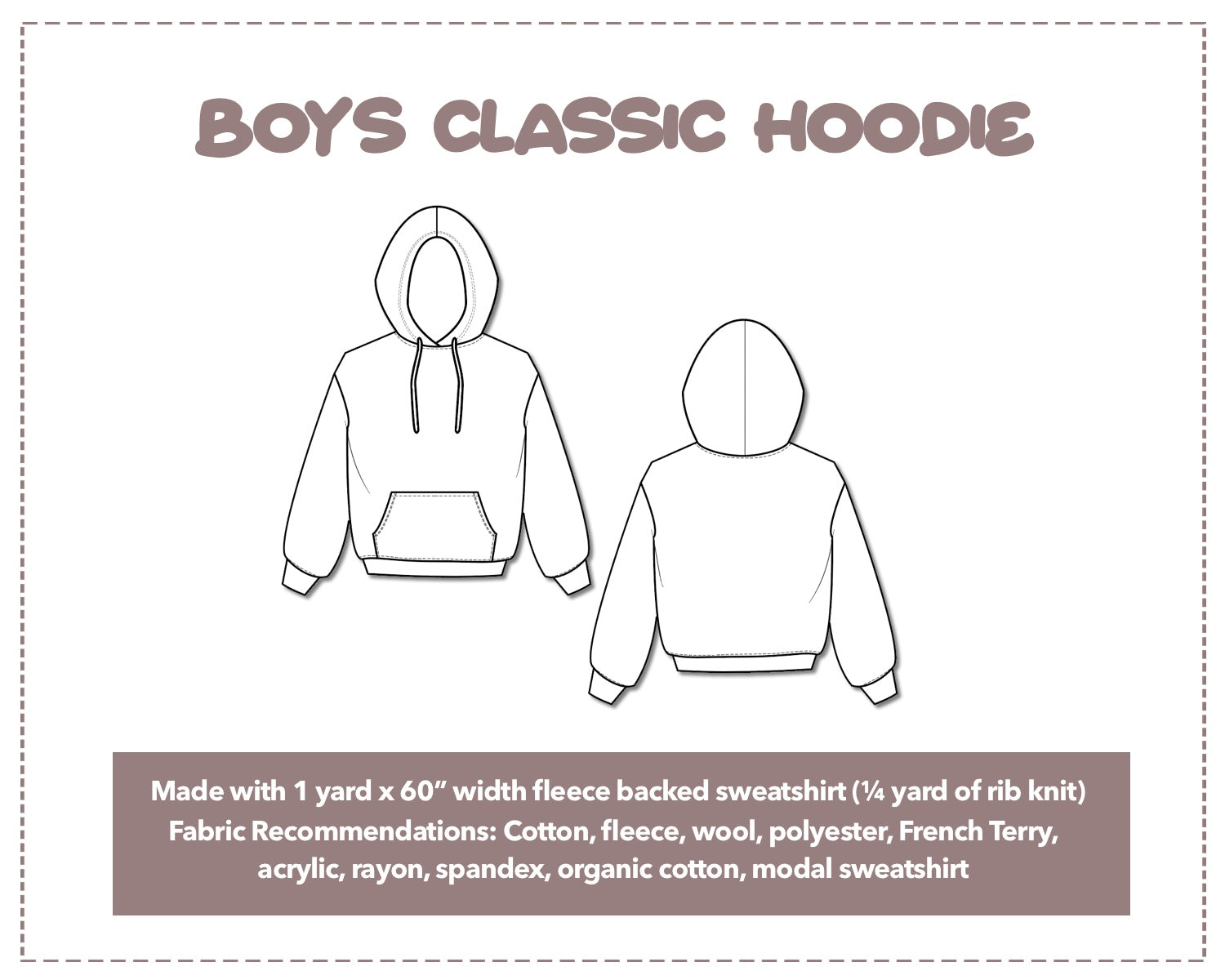 Illustration and detailed description for Girls Hoodie sewing pattern.