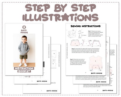 Girls Hoodie sewing pattern step by step illustrations.