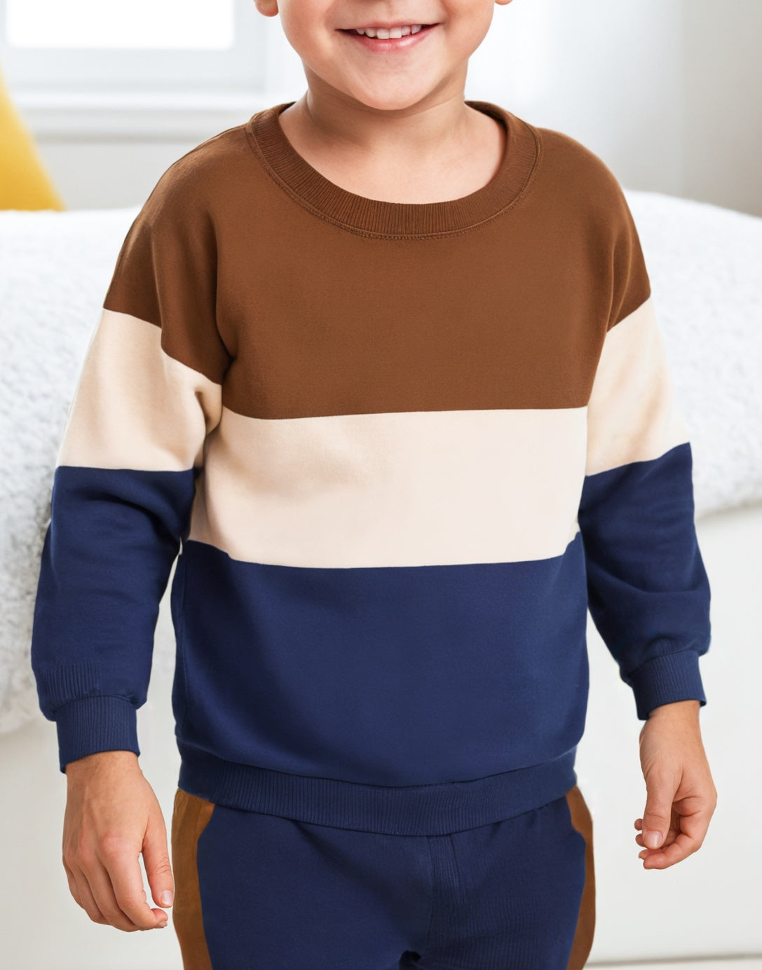 Closeup of Boys Pullover and Sweatpants Set.