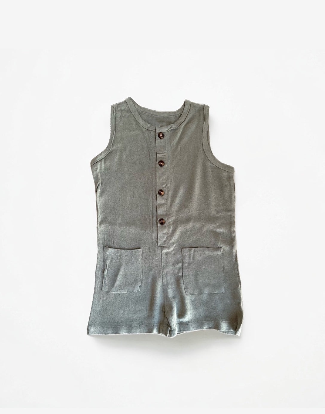 Front view of Sleeveless Button Down Romper.