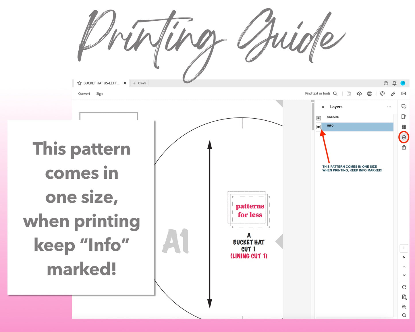 Bucket Hat sewing pattern printing guide.