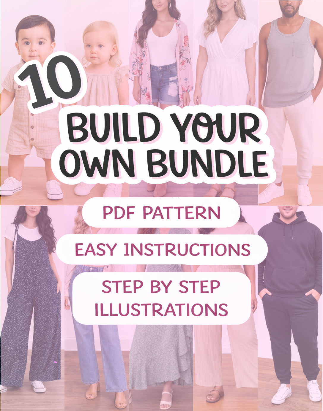 PDF sewing pattern bundle with easy instructions and step by step illustrations