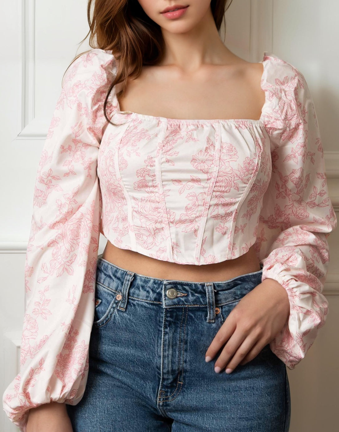 Front view of Bustier Long Sleeve Top.