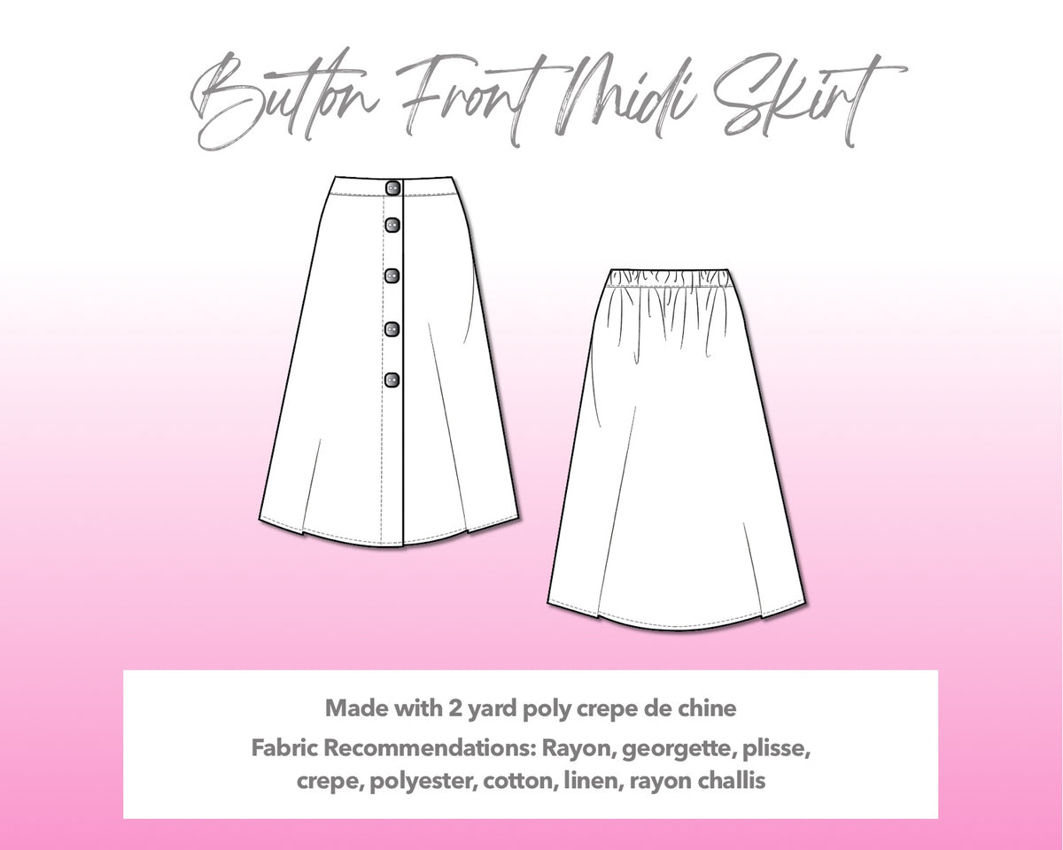 High Waist Button Front Midi Skirt Sewing Pattern – Patterns For Less