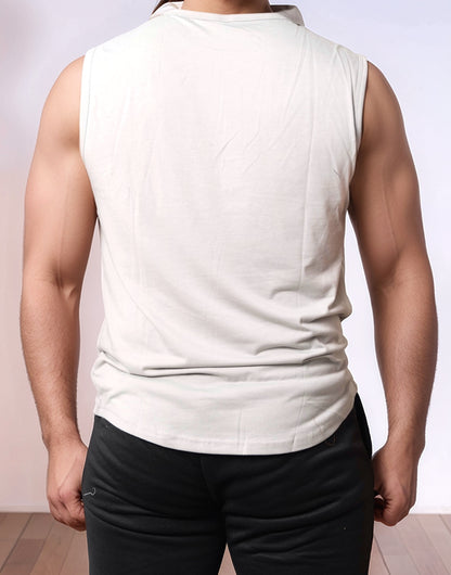 Back view of Button Front Round Neck Tank Top.