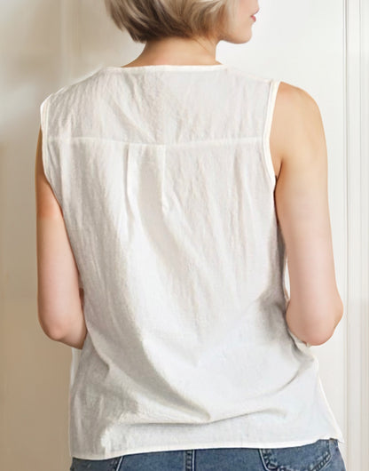 Back view of Button Front Sleeveless Top.