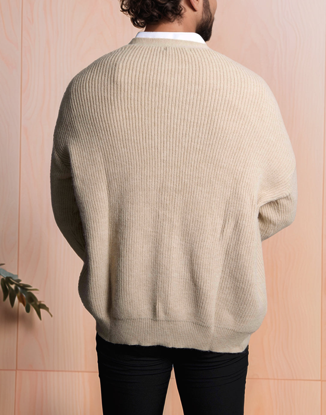 Back view of Button Front Cardigan.