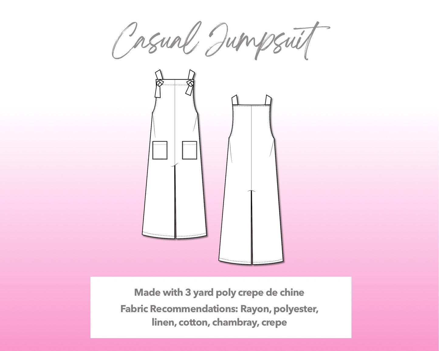 Illustration and detailed description for Casual Jumpsuit sewing pattern.