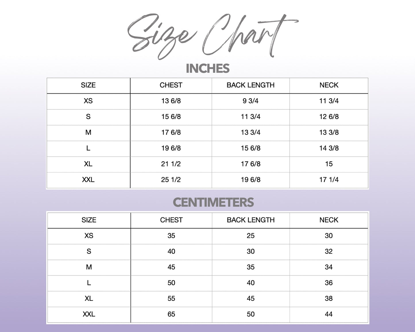 Patterns For Petz cat size chart.