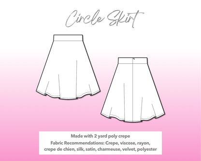 Illustration and detailed description for Circle Skirt sewing pattern.