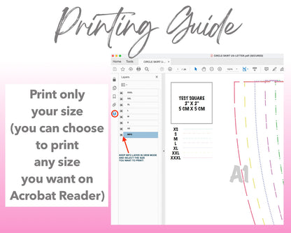 Circle Skirt sewing pattern printing guide.