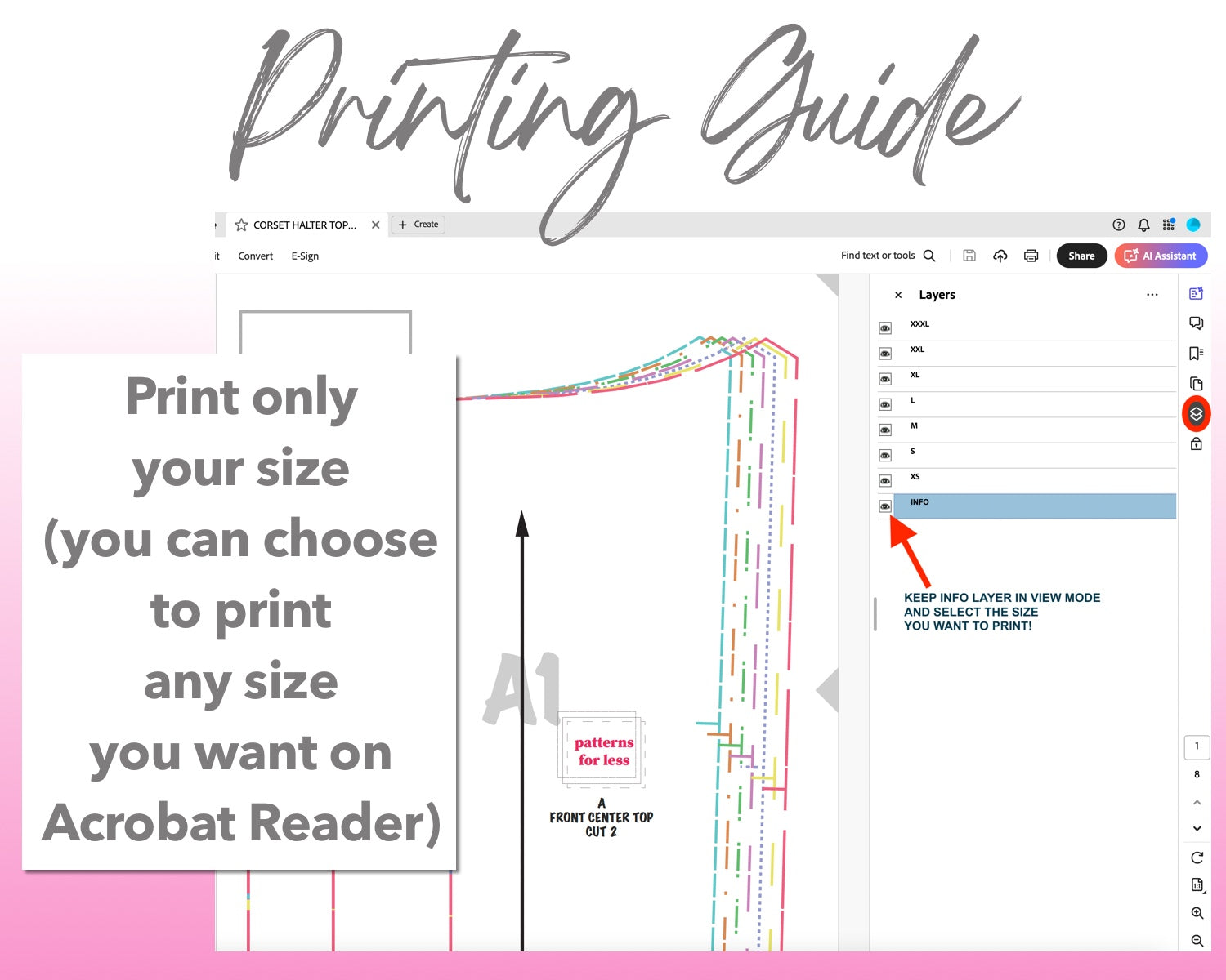 Corset Halter Top sewing pattern printing guide.