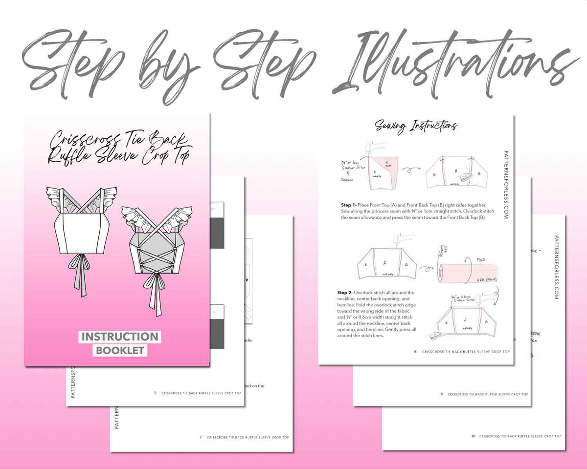 Crisscross Tie Back Ruffle Sleeve Crop Top Sewing Pattern – Patterns ...