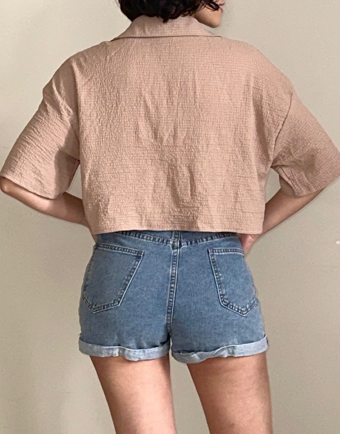 Back view of Crop Oversized Shirt.