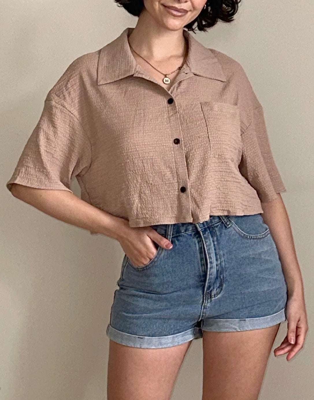 Full length photo of Crop Oversized Shirt.