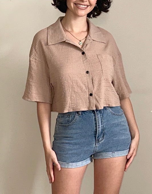 Front view of Crop Oversized Shirt.