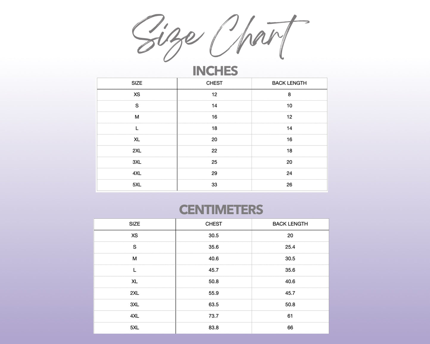 Patterns For Petz dog size chart.