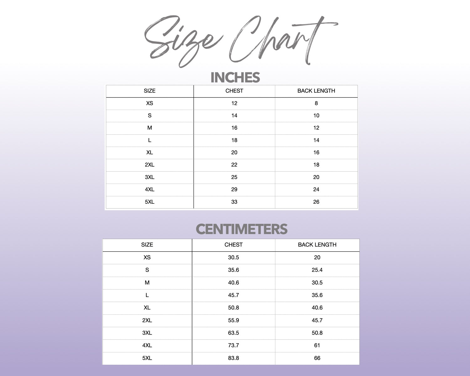 Patterns For Petz dog size chart.