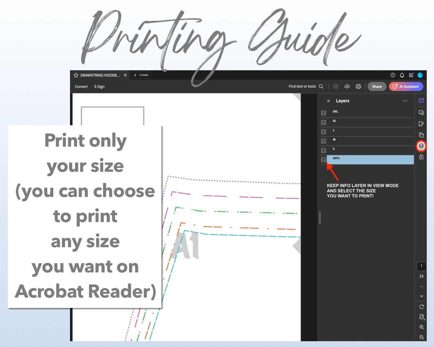 Drawstring Hooded Tee sewing pattern printing guide.
