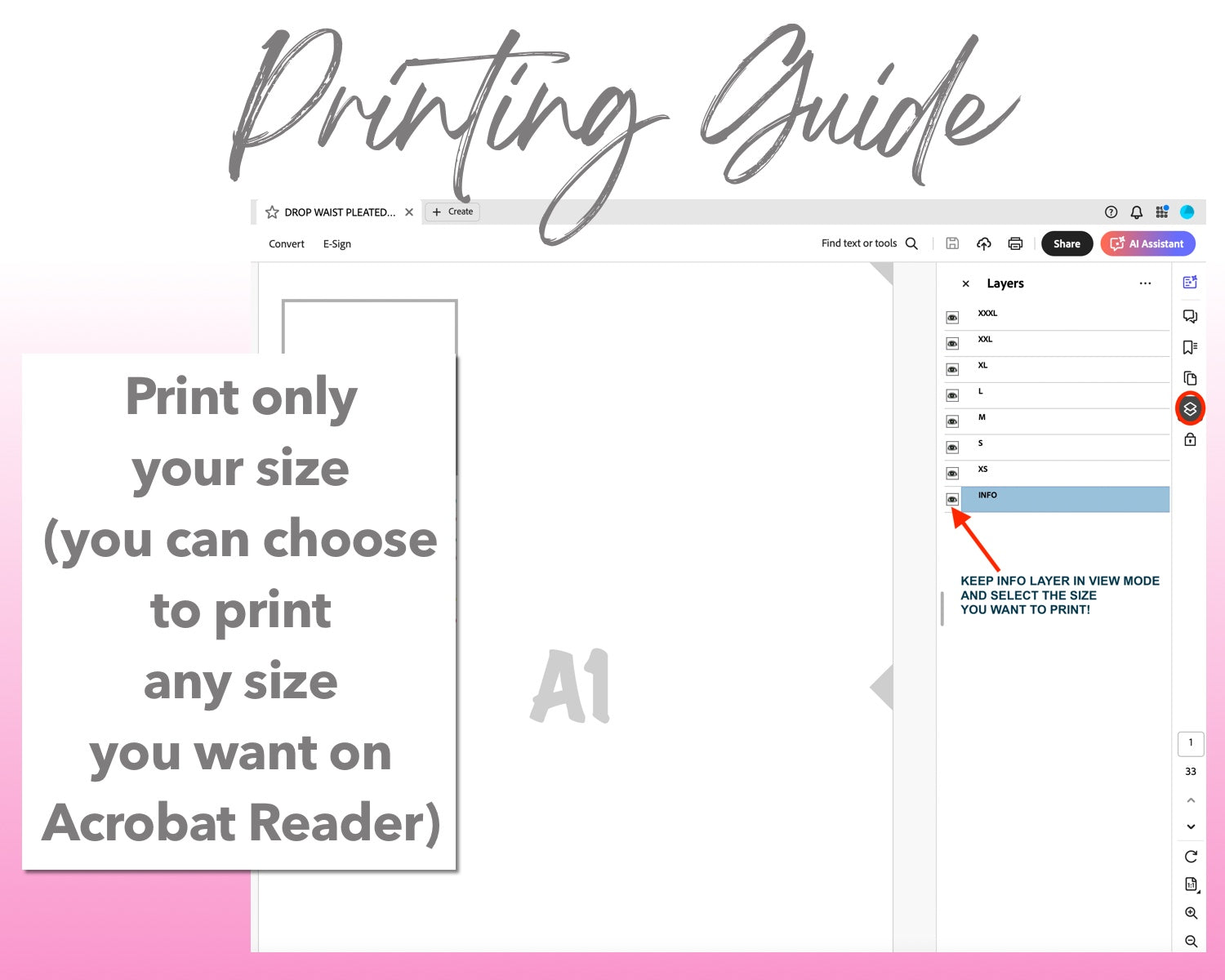 Drop Waist Pleated Mini Skirt sewing pattern printing guide.