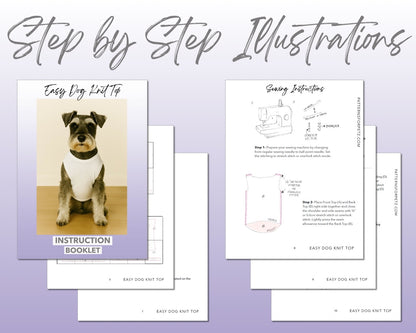 Easy Dog Knit Top sewing pattern instruction booklet showing step by step illustrations to make the garment.