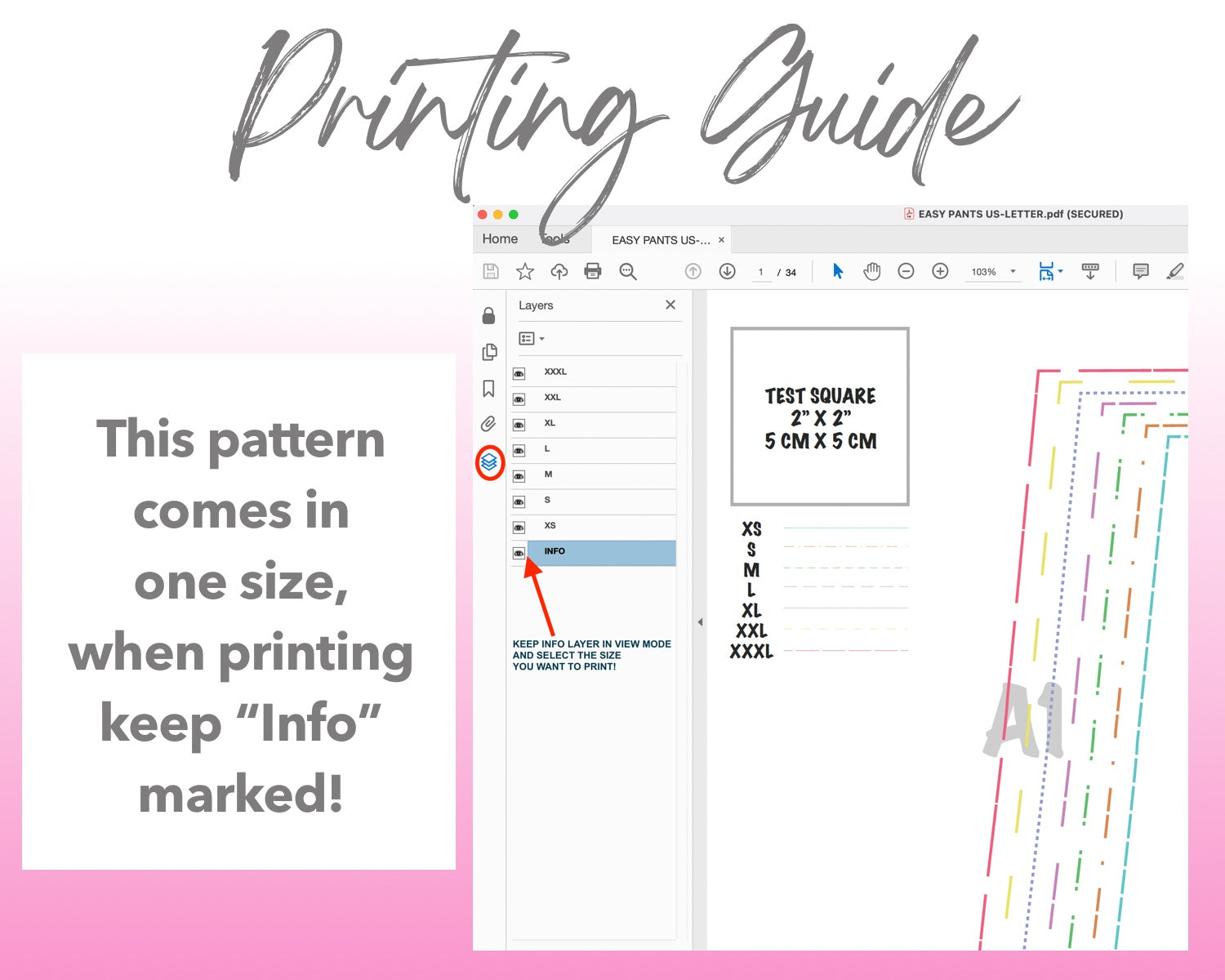 Easy Pants sewing pattern printing guide.