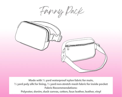 Illustration and detailed description for Fanny Pack sewing pattern.