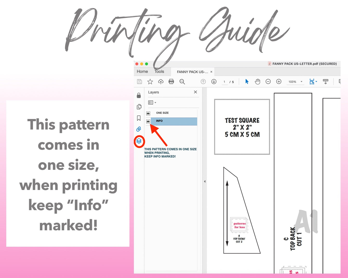 Fanny Pack sewing pattern printing guide.