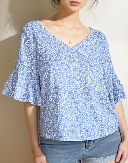 Front view of Flounce Sleeve Blouse.