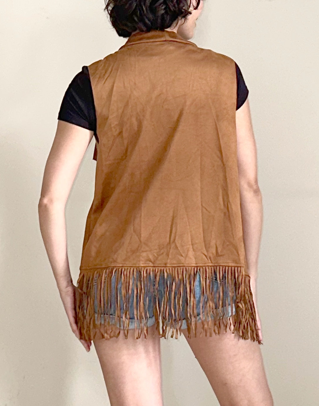 Back view of Fringe Open Front Vest.