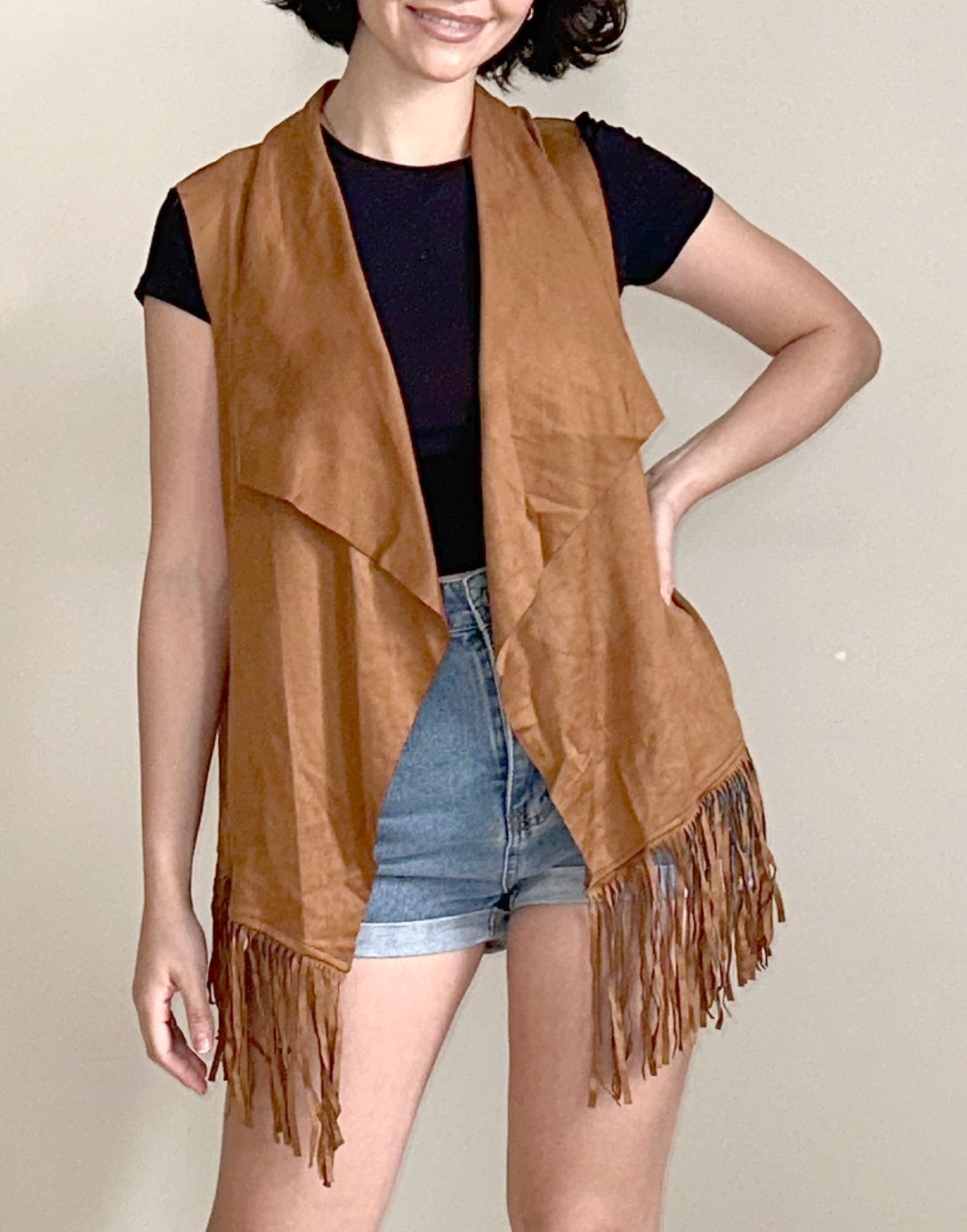 Front view of Fringe Open Front Vest.