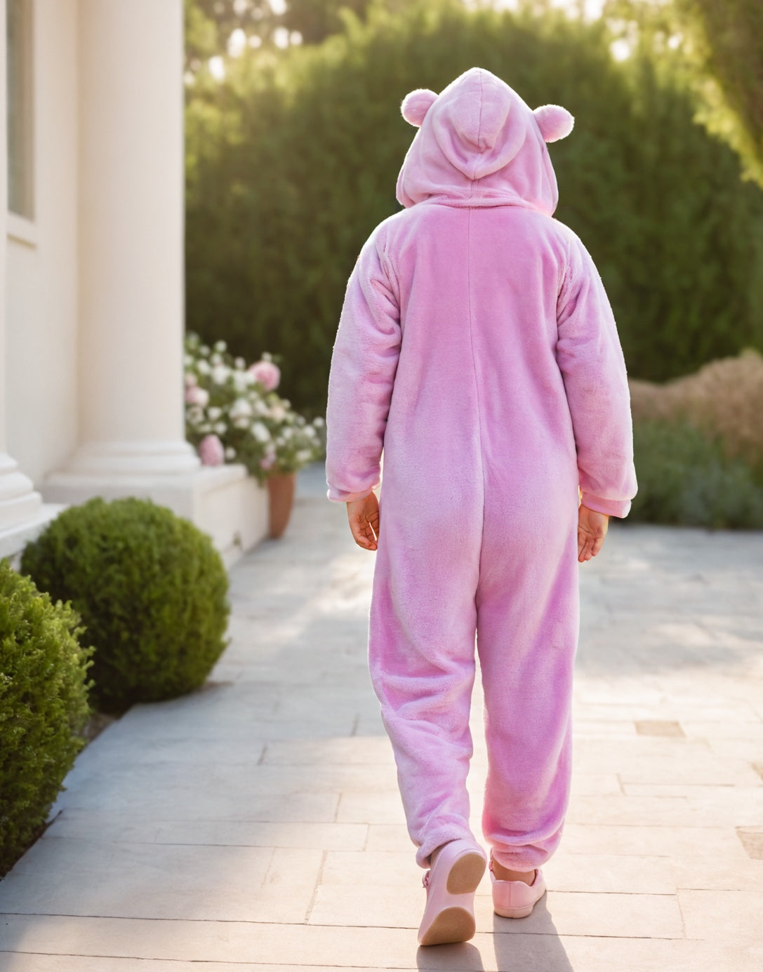 Back view of Girls 3D Ear Hooded Sleep Jumpsuit.