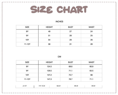 Patterns For Kidz size chart.