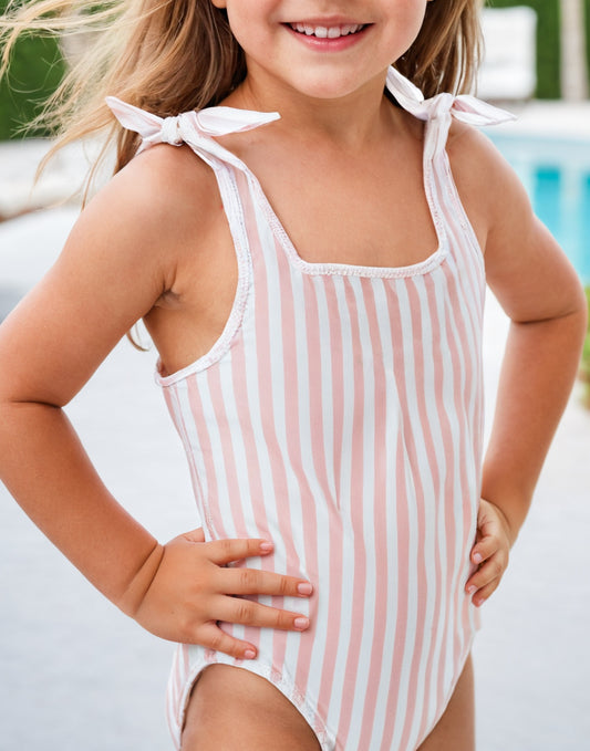 Side view of Girls Bow Tie One Piece Swimsuit.