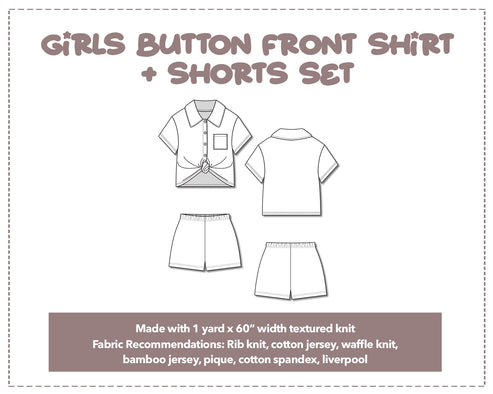 Girls Button Front Shirt and Shorts Set Sewing Pattern – Patterns For Less