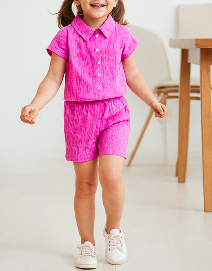 Full length photo of Girls Button Front Shirt and Shorts Set.