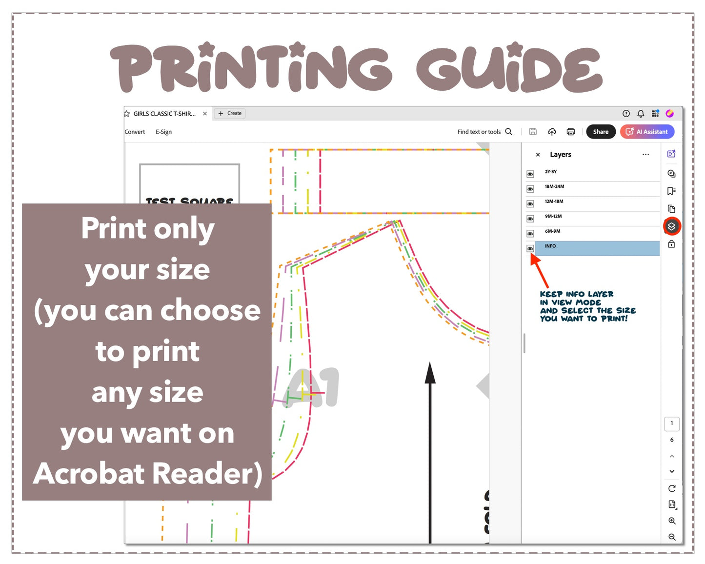 Girls Classic T-Shirt sewing pattern printing guide.